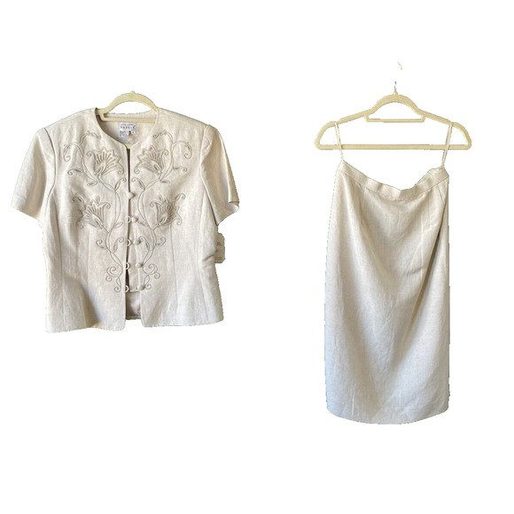 ADRIANNA PAPELL Skirt Suit Womens Size 12 Linen Blend Vintage Lightweight NWTF - Picture 1 of 15